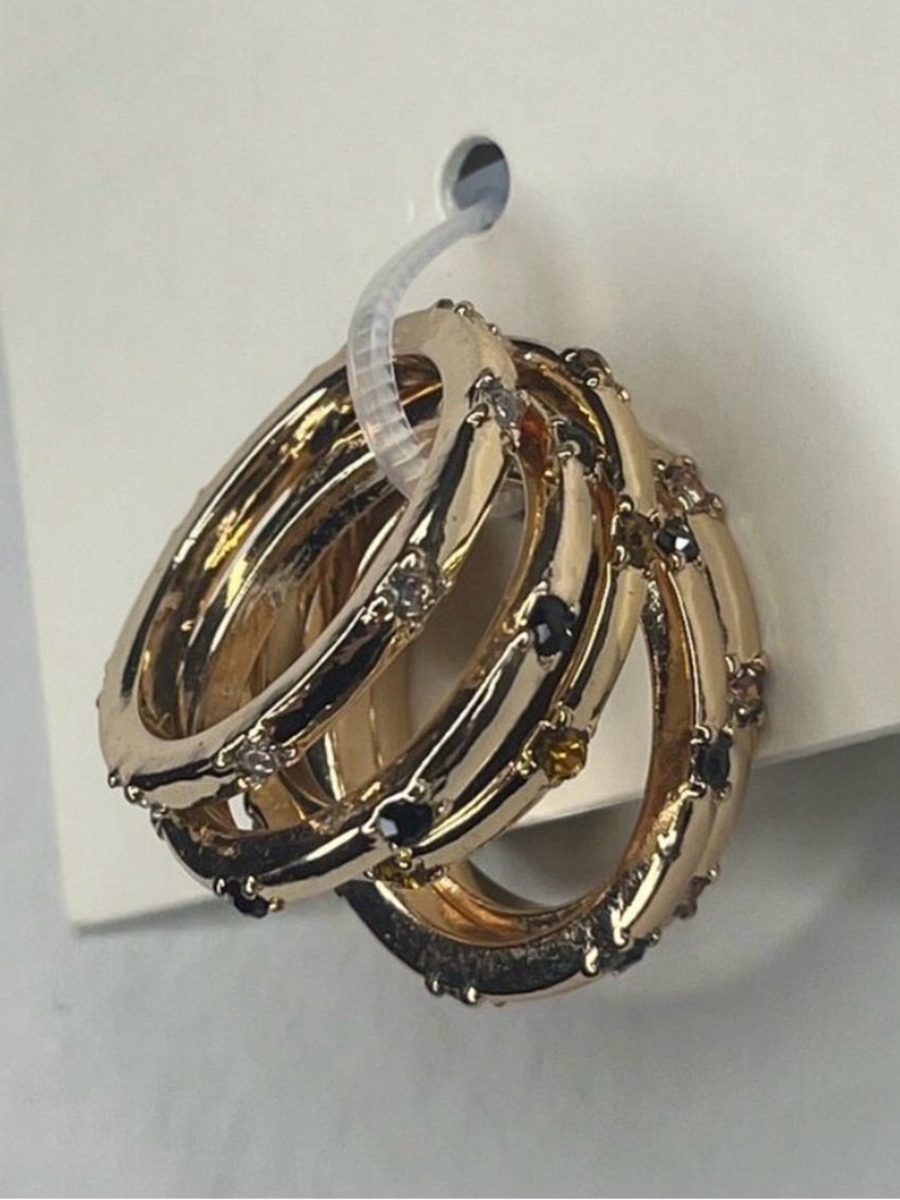 Stacked Ring Set with Black and Clear Stones - Size 8